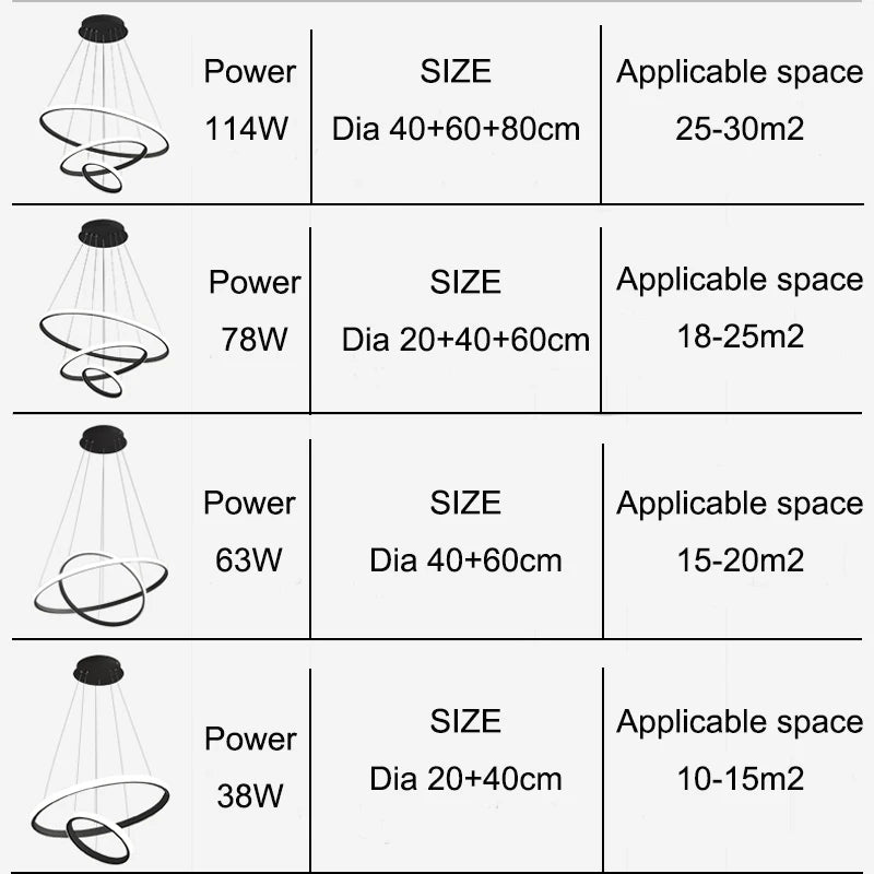 Μοντέρνο κρεμαστό φωτιστικό Led Δαχτυλίδια κύκλος οροφής κρεμασμένος πολυέλαιος Μαύρος σοφίτα Σαλόνι Τραπεζαρία Κουζίνα Εσωτερικός Φωτισμός