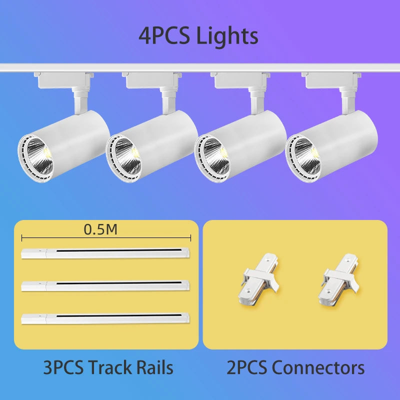 Σποτ Led Ράγας 220V 20/30/40/50W Προβολέας Led Ράγας για Σαλόνι, Πλήρες Σετ Φωτιστικού Ράγας, Λάμπα Οροφής Led