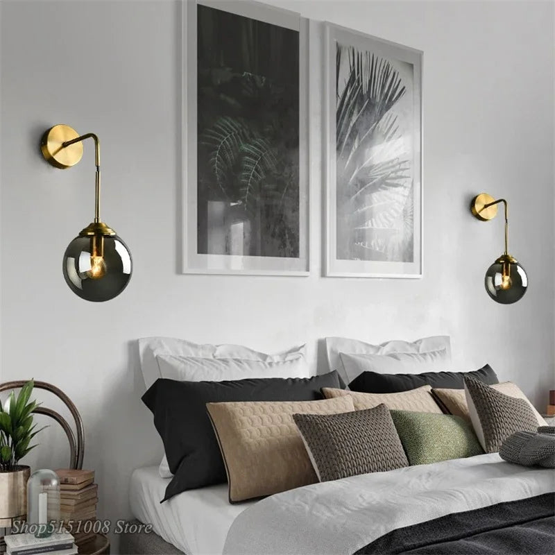 Nordic Modern Glass Wall Lamps LED Luxury Round Vintage Ball Bathroom Mirror Beside Lamps Bar Indoor Creative Retro Wall Lights