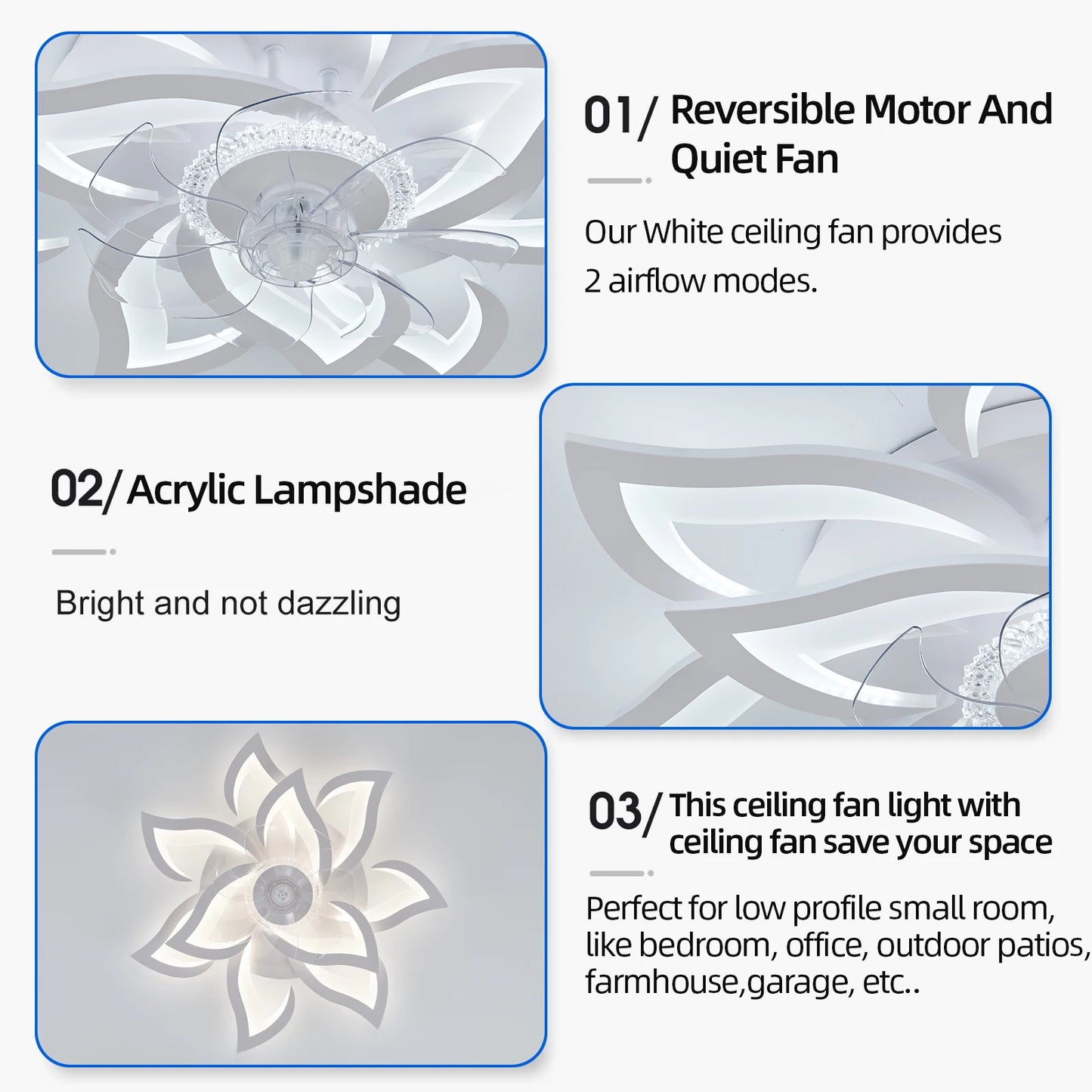 Μοντέρνος ανεμιστήρας οροφής Led με φώτα Μοτέρ DC 6 Ταχύτητες Ανεμιστήρες χρονισμού 16CM Χαμηλού δαπέδου Loft Τηλεχειριστήριο Διακοσμητικός ανεμιστήρας με φως