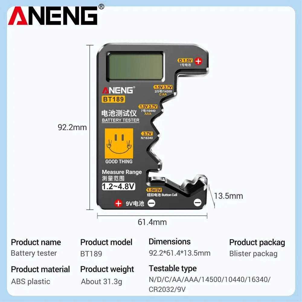ANENG BT189 Button Cell Battery Tester 9V NDC AA AAA Εργαλεία ανιχνευτών Power Bank Detector μπαταρίας οθόνης LCD