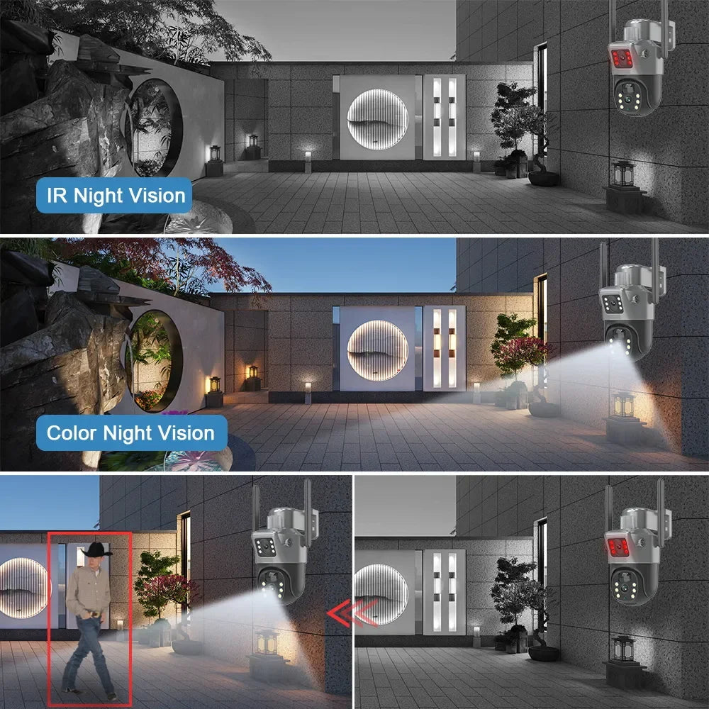 4K 8MP Διπλή Οθόνη Ηλιακή Κάμερα Εξωτερικού Χώρου Ασύρματη WiFi PTZ Διπλού Φακού Ασφαλείας Αυτόματη Παρακολούθηση Κάμερες CCTV