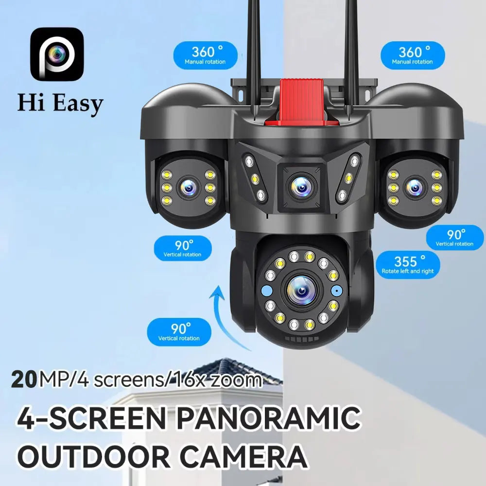 10K 20MP UHD Εξωτερική Κάμερα IP WiFi Τέσσερις Φακοί Τέσσερις Οθόνες 360° 16X Ζουμ Κάμερα Ασφαλείας PTZ Αυτόματη Παρακολούθηση Ασύρματη Παρακολούθηση CCTV