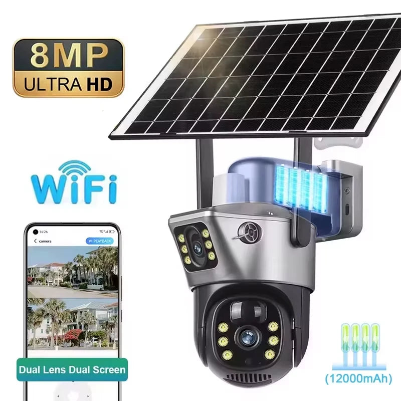 4K 8MP Διπλή Οθόνη Ηλιακή Κάμερα Εξωτερικού Χώρου Ασύρματη WiFi PTZ Διπλού Φακού Προστασίας Ασφαλείας Αυτόματης Παρακολούθησης Κάμερες CCTV