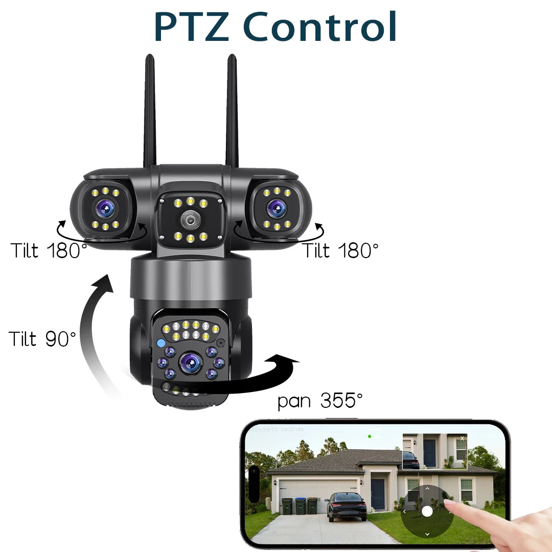 WiFi IP Camera Outdoor 15MP 8K Triple Lenses Triple Screens Security Video Monitor Night Vision 10X Zoom Waterproof CCTV Cameras