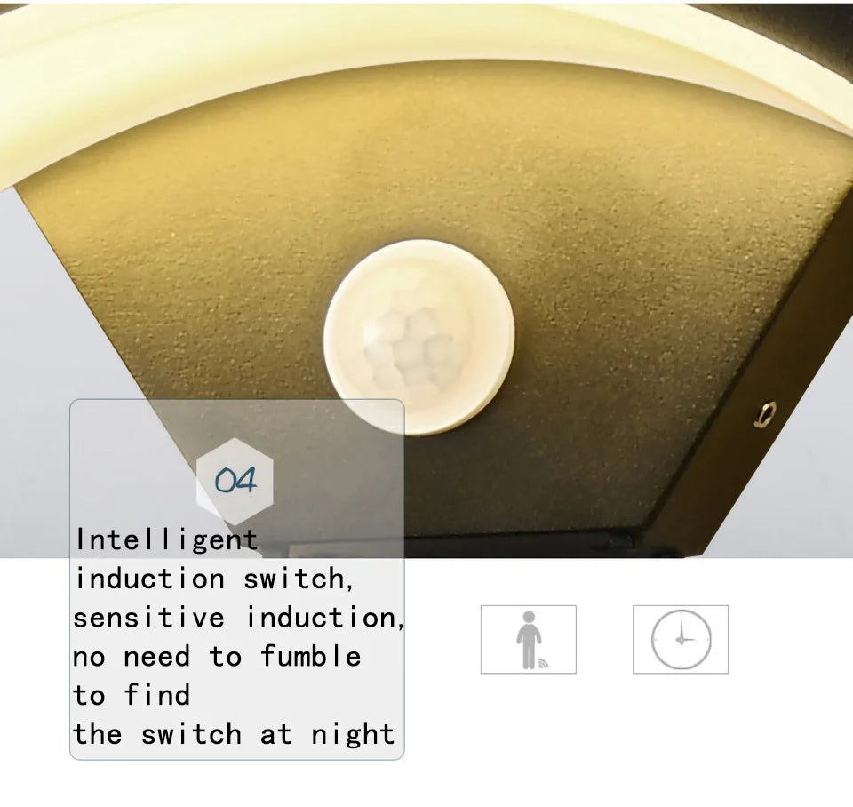 Modern minimalist fan-shaped LED outdoor waterproof human sensing wall lamp bedroom living room balcony corridor wall lamp