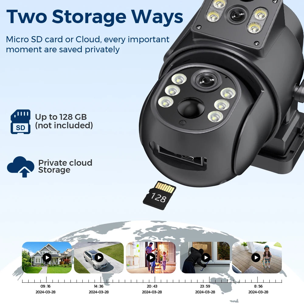 8MP 4K HD Solar WiFi Camera Outdoor Built-in Battery Dual Lens 2K Security Camera Solar Panel Wireless Video Surveillance iCSee