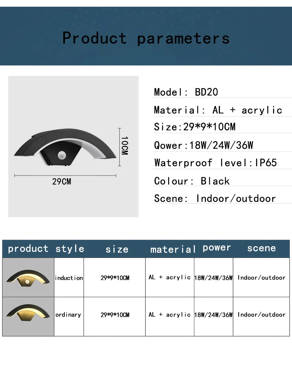 Modern minimalist fan-shaped LED outdoor waterproof human sensing wall lamp bedroom living room balcony corridor wall lamp