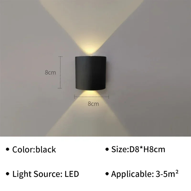 IP65 Αδιάβροχο Φωτιστικό Τοίχου Μοντέρνα LED Φωτιστικά Τοίχου για Εξωτερικό Κήπο Απλίκα Διακόσμηση Σαλονιού Φόντο Μαύρος Προβολέας Φωτισμού