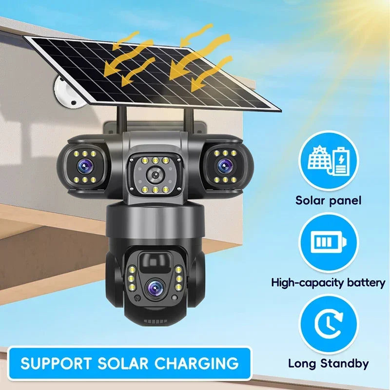 Κάμερα Solar 15MP 3 Φακοί 3 Οθόνες 4G SIM Εξωτερική Παρακολούθηση Ασύρματη CCTV PTZ IP66 Κάμερα Ασφαλείας με Ηλιακό Πάνελ Κάμερα Σπιτιού V380