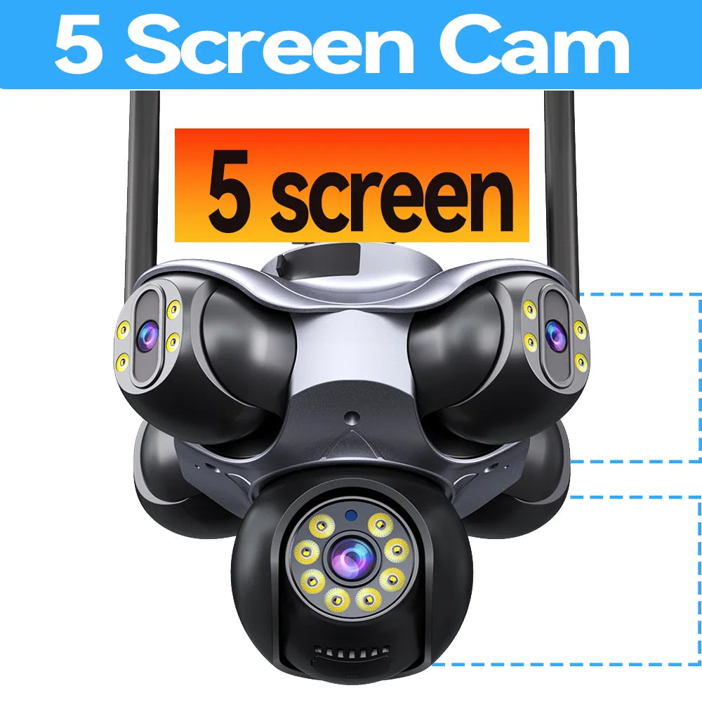 25MP Five Screen WiFi Camera Five Lens CCTV IP Cam 10K 20MP Security IP Camera Video Surveillance 720° PTZ Home Security Cam