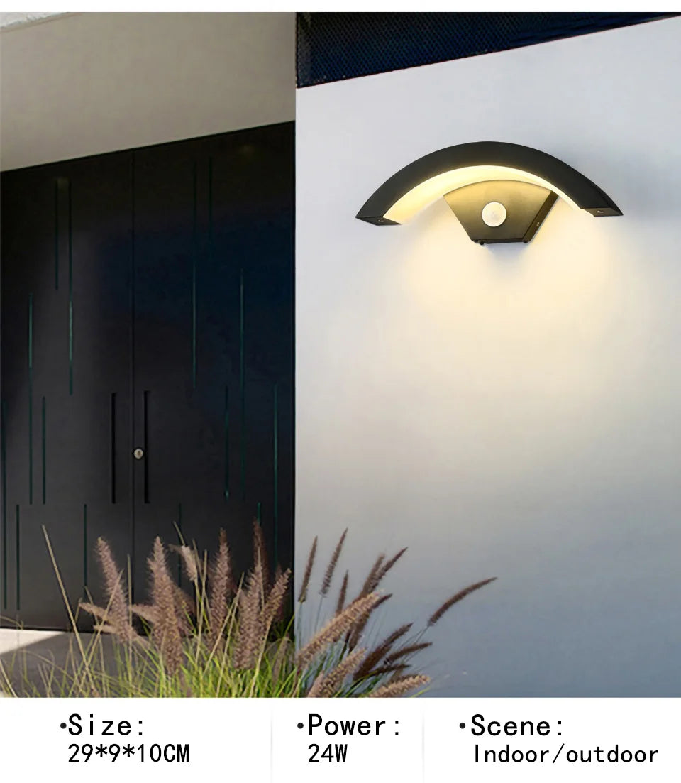 Modern minimalist fan-shaped LED outdoor waterproof human sensing wall lamp bedroom living room balcony corridor wall lamp