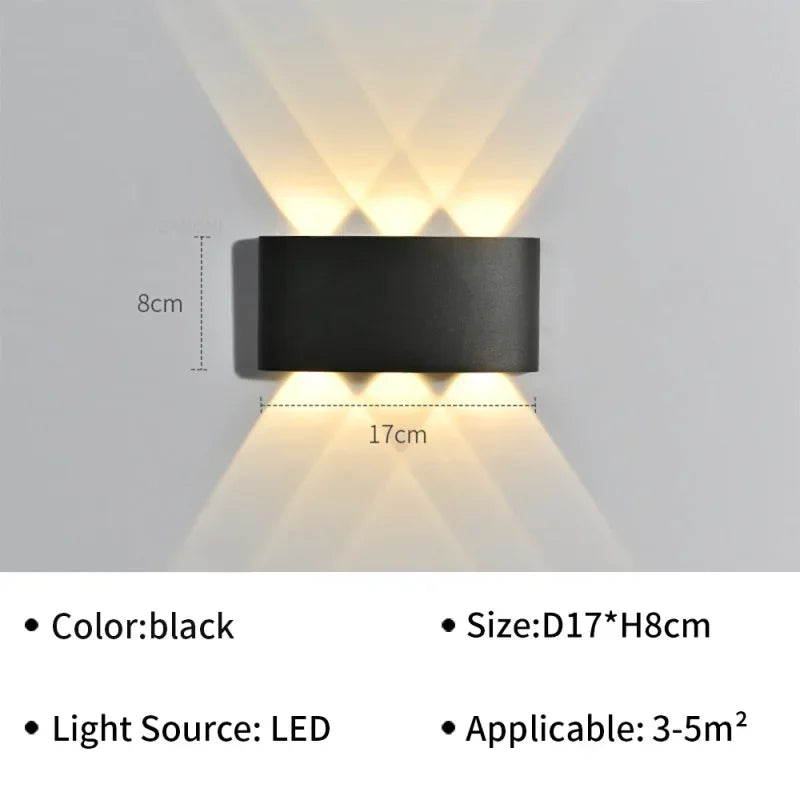 IP65 Αδιάβροχο Φωτιστικό Τοίχου Μοντέρνα LED Φωτιστικά Τοίχου για Εξωτερικό Κήπο Απλίκα Διακόσμηση Σαλονιού Φόντο Μαύρος Προβολέας Φωτισμού