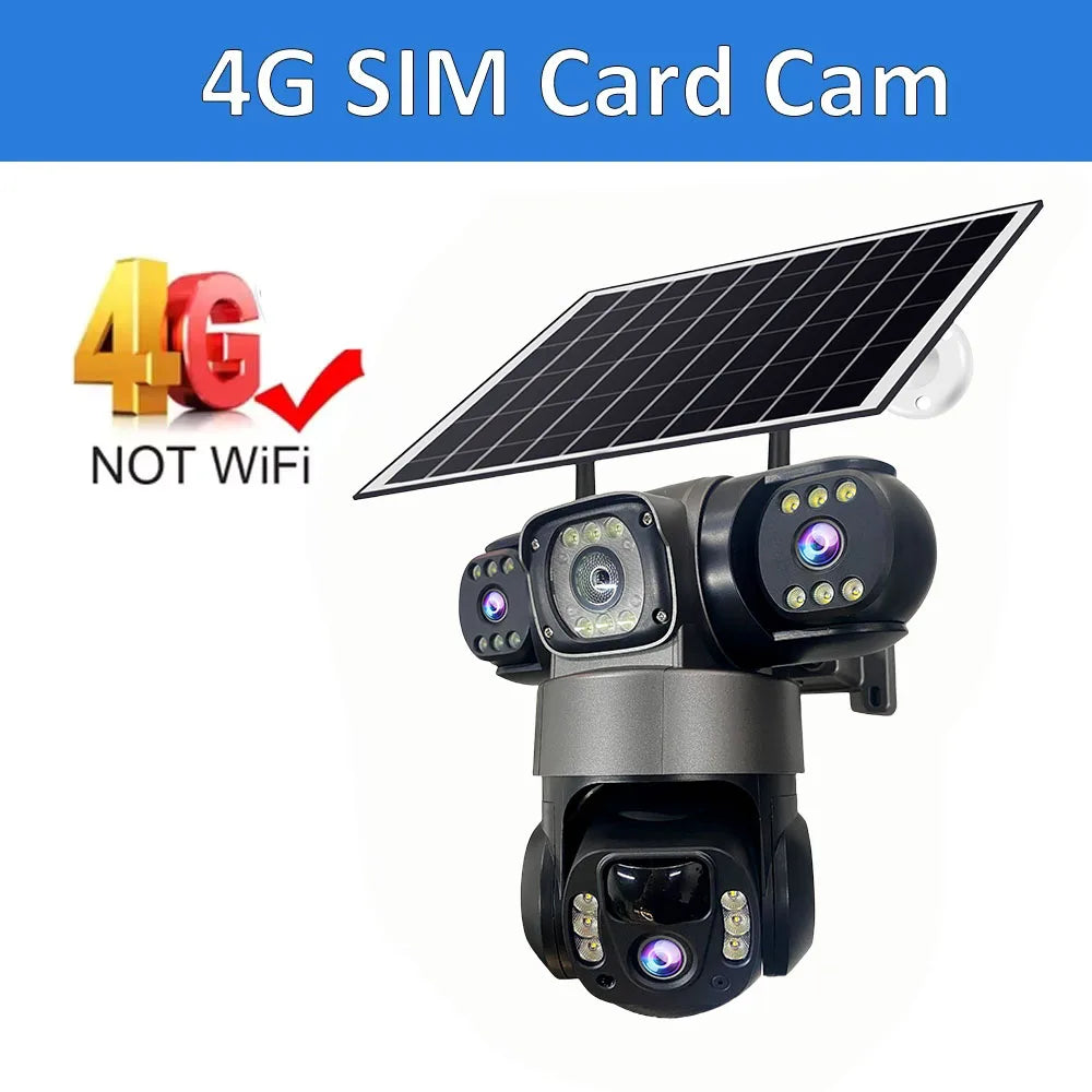 Κάμερα Solar 15MP 3 Φακοί 3 Οθόνες 4G SIM Εξωτερική Παρακολούθηση Ασύρματη CCTV PTZ IP66 Κάμερα Ασφαλείας με Ηλιακό Πάνελ Κάμερα Σπιτιού V380