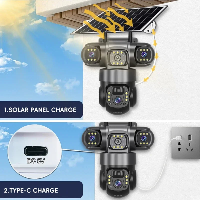Κάμερα Solar 15MP 3 Φακοί 3 Οθόνες 4G SIM Εξωτερική Παρακολούθηση Ασύρματη CCTV PTZ IP66 Κάμερα Ασφαλείας με Ηλιακό Πάνελ Κάμερα Σπιτιού V380