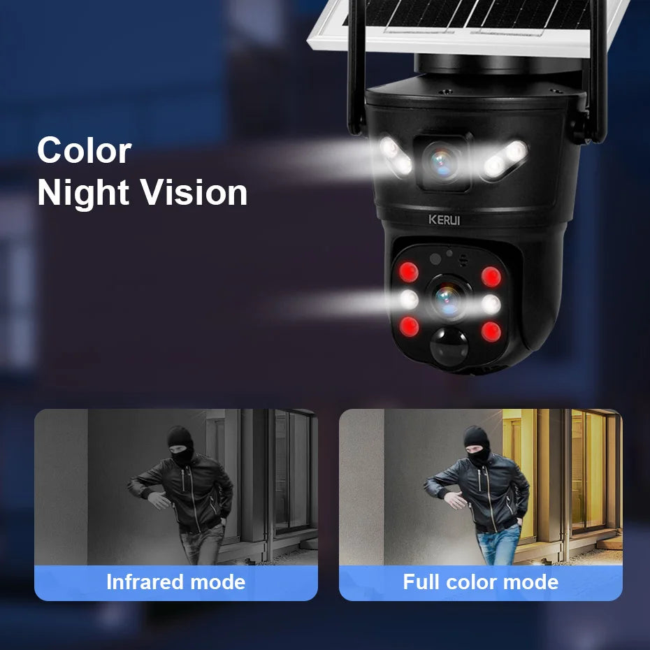 KERUI 6MP WIFI 4G Solar Camera Dual Lens IP Camera Outdoor Waterproof  Surveillance CCTV Video Home Security Solar Panel