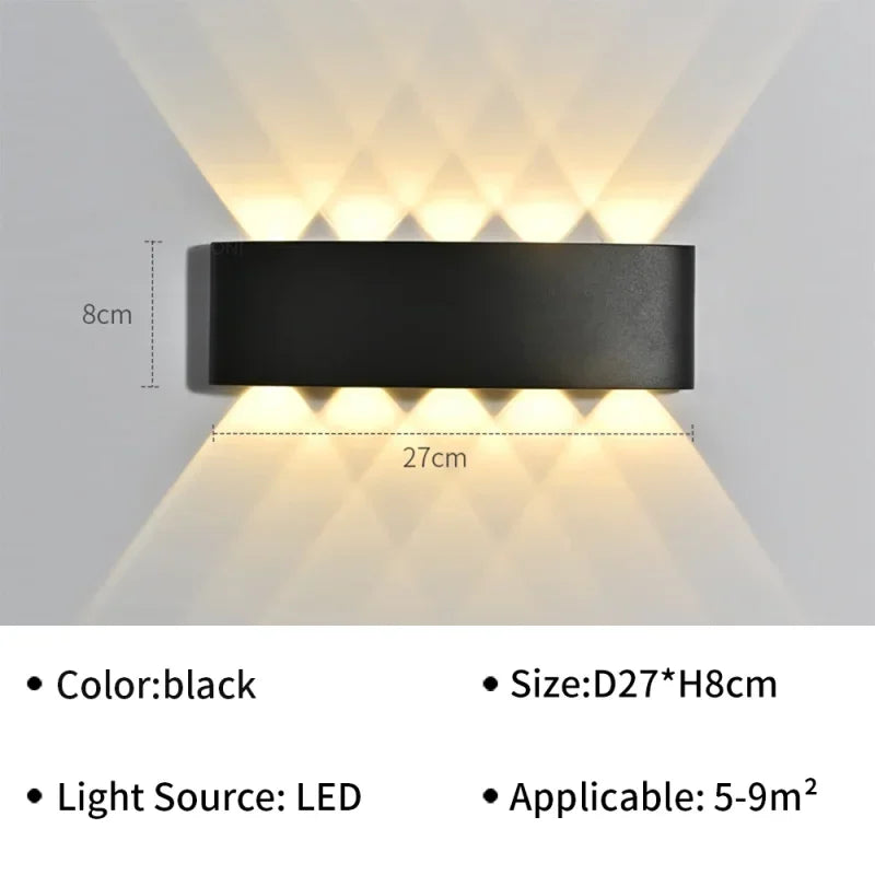 IP65 Αδιάβροχο Φωτιστικό Τοίχου Μοντέρνα LED Φωτιστικά Τοίχου για Εξωτερικό Κήπο Απλίκα Διακόσμηση Σαλονιού Φόντο Μαύρος Προβολέας Φωτισμού