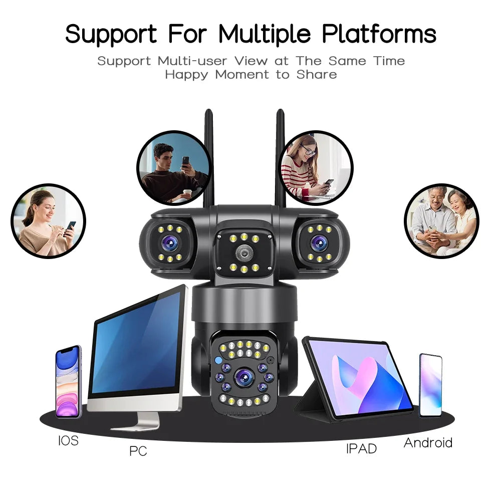 WiFi IP Camera Outdoor 15MP 8K Triple Lenses Triple Screens Security Video Monitor Night Vision 10X Zoom Waterproof CCTV Cameras