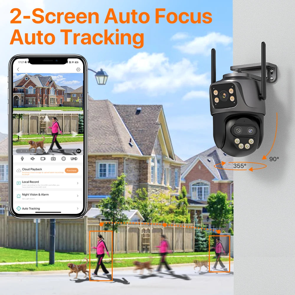 IP Camera 6K 9MP HD WiFi Εξωτερική Κάμερα 8x Ζουμ Τριπλού Φακού Διπλής Οθόνης Κάμερα Ασφαλείας Σπιτιού PTZ 6MP Βίντεο Παρακολούθηση iCSee