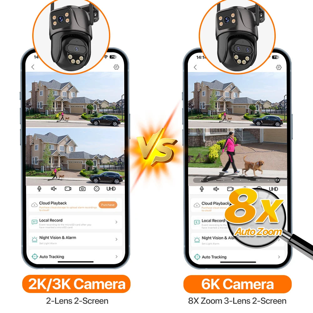 IP Camera 6K 9MP HD WiFi Εξωτερική Κάμερα 8x Ζουμ Τριπλού Φακού Διπλής Οθόνης Κάμερα Ασφαλείας Σπιτιού PTZ 6MP Βίντεο Παρακολούθηση iCSee