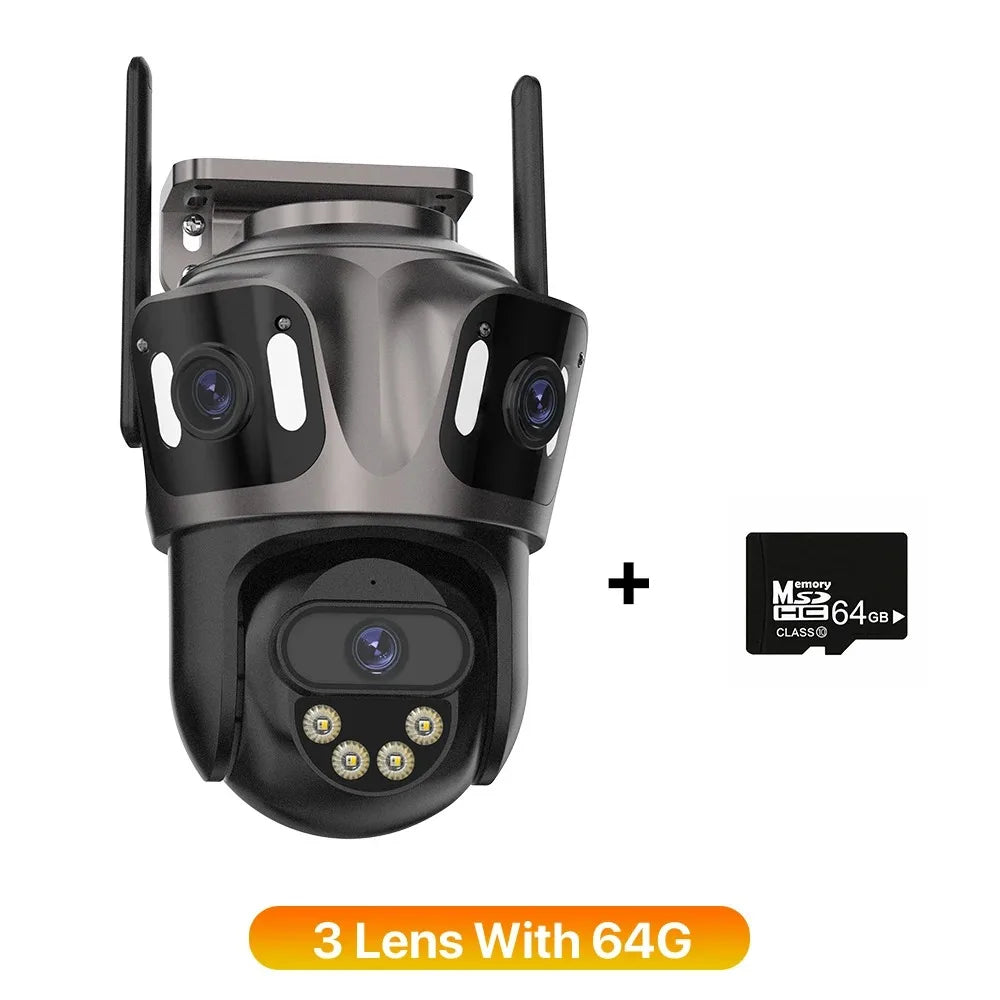 Τριπλής Οθόνης Κάμερα IP WIFI Εξωτερικού Χώρου 4K Διπλού Φακού PTZ Κάμερα Ανίχνευσης Ανθρώπου AI Αδιάβροχη IP66 Κάμερα Ασφαλείας CCTV ICsee
