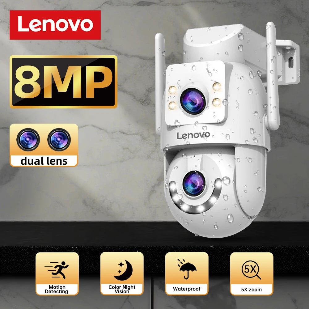 Lenovo 8MP HD Εξωτερική Κάμερα Ασφαλείας με Διπλό Φακό, Διπλή Οθόνη, AI Ανίχνευση, PTZ, Έγχρωμη Νυχτερινή Όραση και Προστασία Επιτήρησης