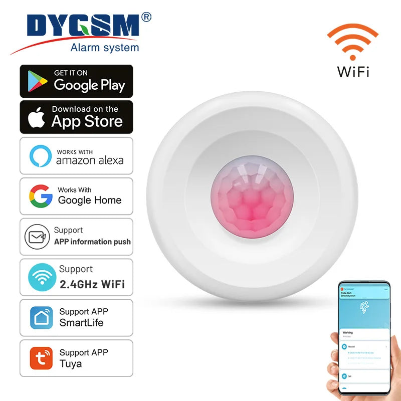 Αισθητήρας ανίχνευσης κίνησης Tuya WiFi Smart PIR, αισθητήρας συναγερμού ασφαλείας κατά διαρρηκτών, έλεγχος μέσω εφαρμογής Smart Life, υποστήριξη Alexa Google Home