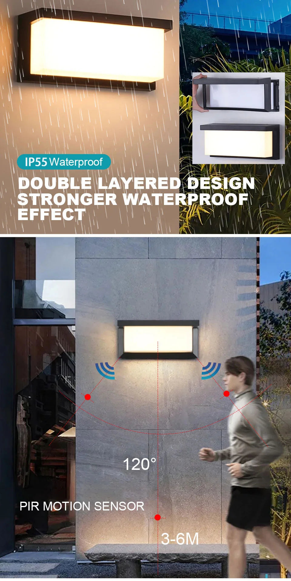 Motion Sensor LED Wall Lamp Light LED Outdoor Waterproof IP55 Wall Light Porch Garden Lights Living Room Street Stairs