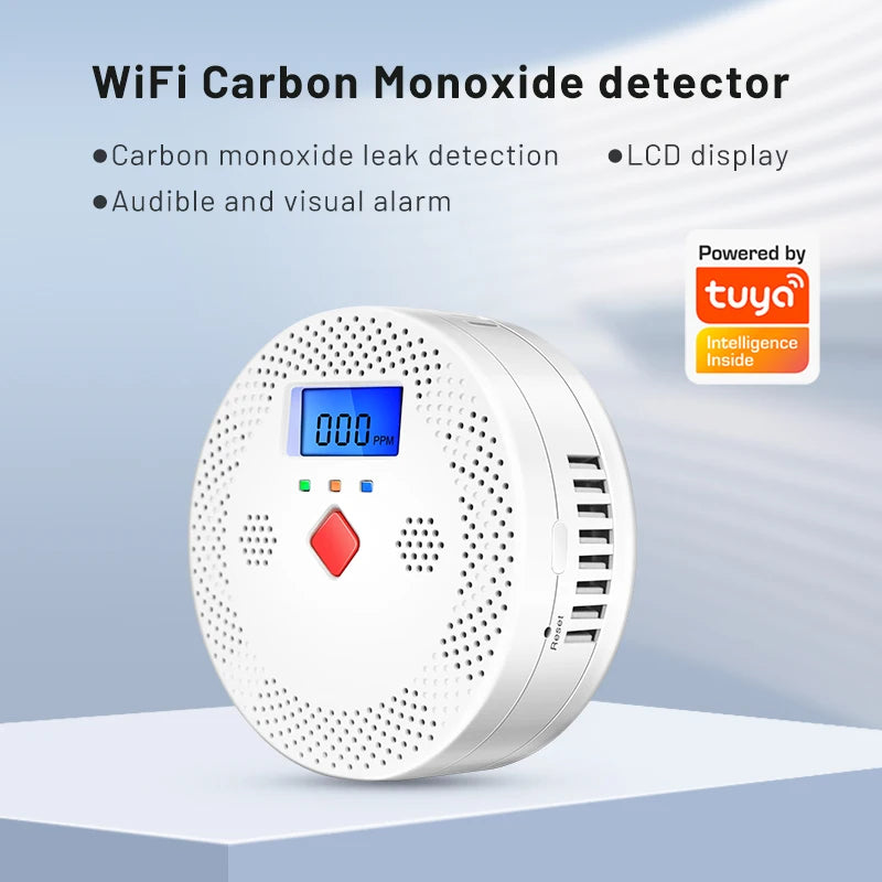 Tuya WiFi Smart Carbon Monoxide Detector Alarm 85dB Sound Warning LCD Digital Display Home Indoor Real-Time CO Monitor