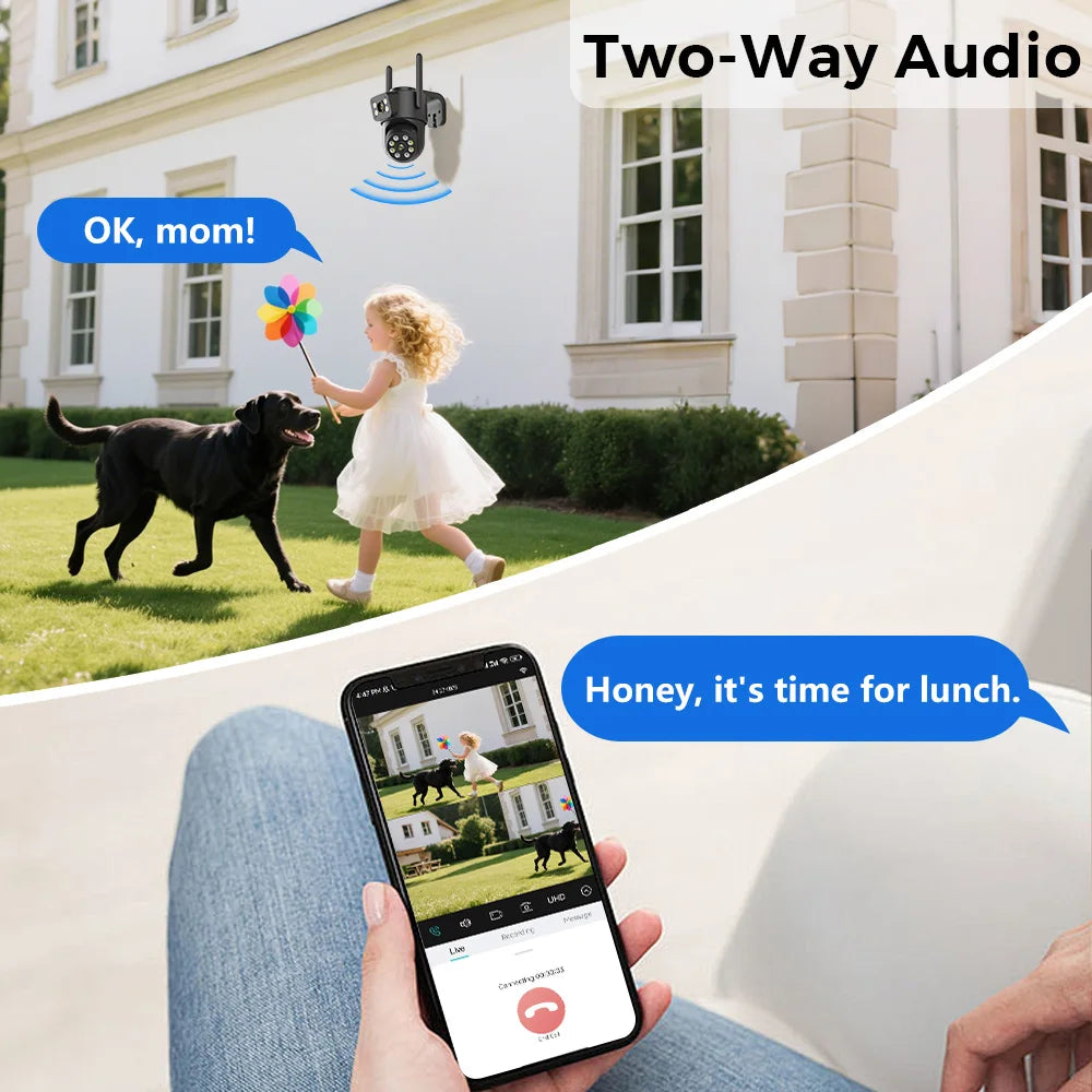 8MP 4K Wifi IP Camera Dual Lens Dual Screens Outdoor Surveillance Camera Black Human Detection Night Vision ICSEE Security CAM