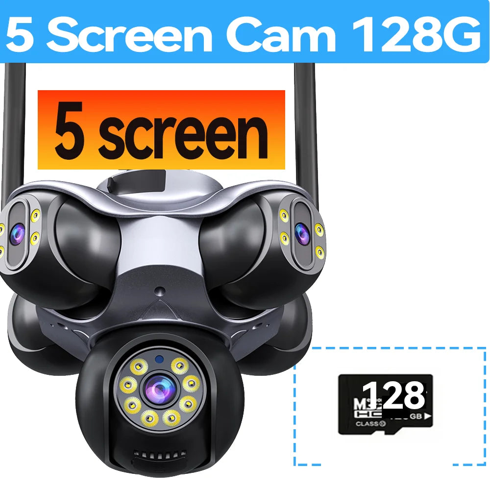 25MP Five Screen WiFi Camera Five Lens CCTV IP Cam 10K 20MP Security IP Camera Video Surveillance 720° PTZ Home Security Cam