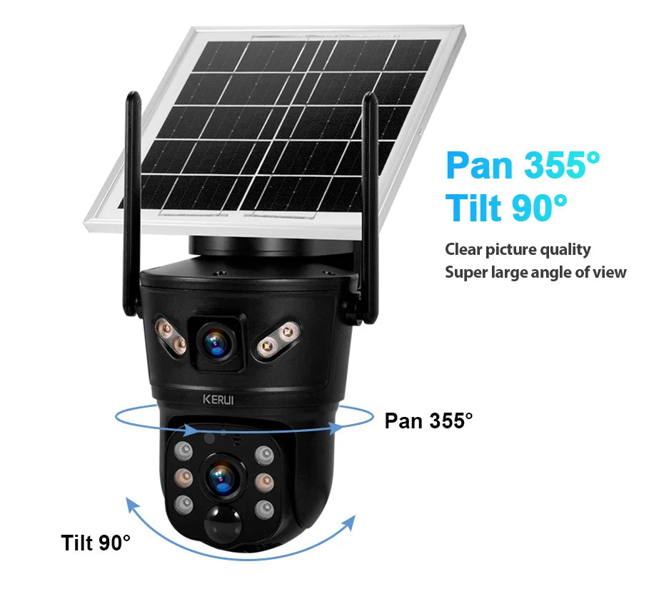 KERUI 6MP WIFI 4G Solar Camera Dual Lens IP Camera Outdoor Waterproof  Surveillance CCTV Video Home Security Solar Panel