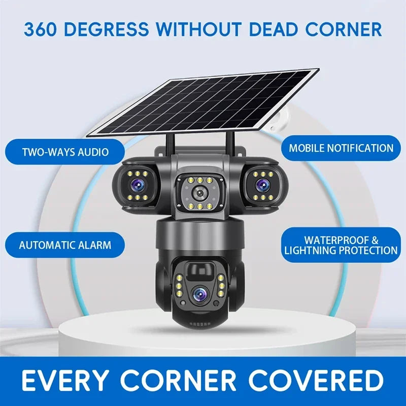 Κάμερα Solar 15MP 3 Φακοί 3 Οθόνες 4G SIM Εξωτερική Παρακολούθηση Ασύρματη CCTV PTZ IP66 Κάμερα Ασφαλείας με Ηλιακό Πάνελ Κάμερα Σπιτιού V380