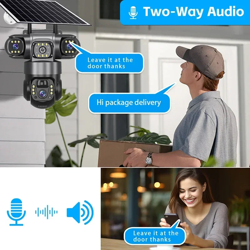 Κάμερα Solar 15MP 3 Φακοί 3 Οθόνες 4G SIM Εξωτερική Παρακολούθηση Ασύρματη CCTV PTZ IP66 Κάμερα Ασφαλείας με Ηλιακό Πάνελ Κάμερα Σπιτιού V380
