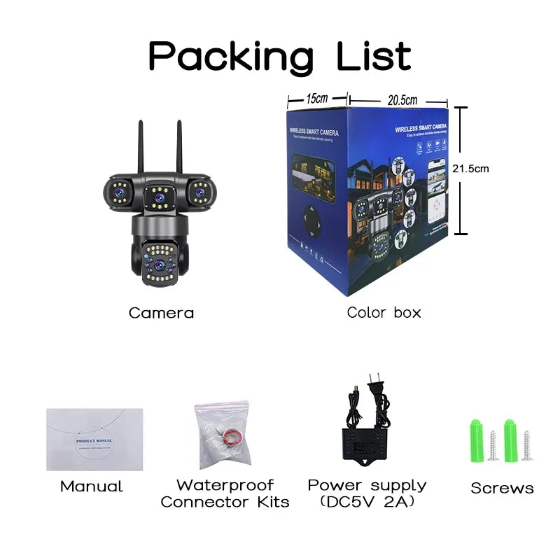 WiFi IP Camera Outdoor 15MP 8K Triple Lenses Triple Screens Security Video Monitor Night Vision 10X Zoom Waterproof CCTV Cameras