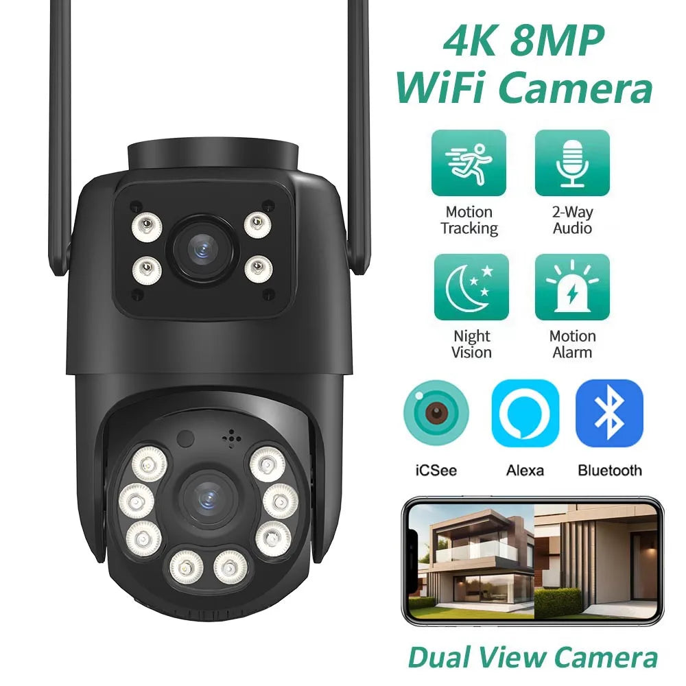 BELIA 4K 8MP WiFi Surveillance Camera,4X Digital Zoom,  PTZ IP Camera ONVIF Dual Lens, AI Human Detect, Outdoor Security ICSEE