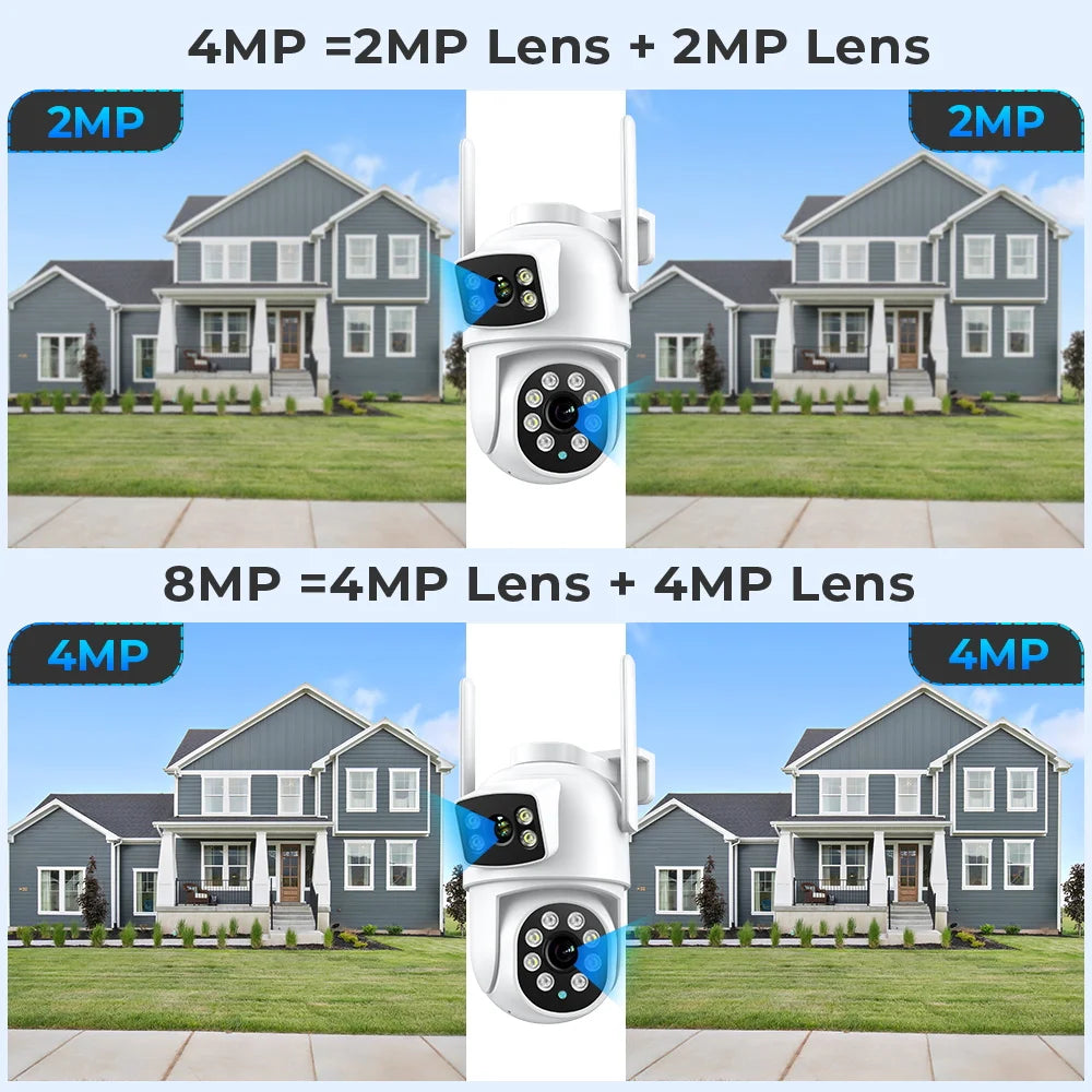 BESDER 4K 8MP Κάμερα Wifi PTZ Εξωτερικού Χώρου Διπλές Οθόνες Ανίχνευση Ανθρώπου Διπλοί Φακοί 4MP Κάμερα Ασφαλείας IP Ήχος Εφαρμογή iCSee