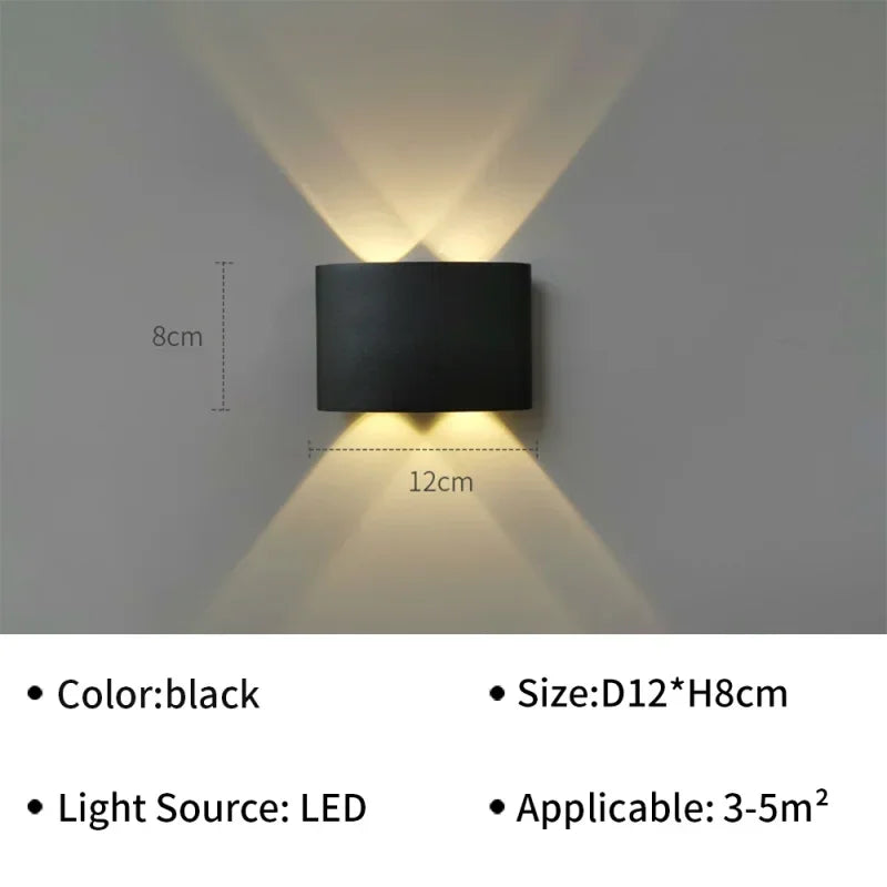 IP65 Αδιάβροχο Φωτιστικό Τοίχου Μοντέρνα LED Φωτιστικά Τοίχου για Εξωτερικό Κήπο Απλίκα Διακόσμηση Σαλονιού Φόντο Μαύρος Προβολέας Φωτισμού