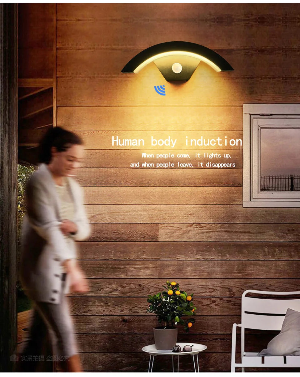 Modern minimalist fan-shaped LED outdoor waterproof human sensing wall lamp bedroom living room balcony corridor wall lamp