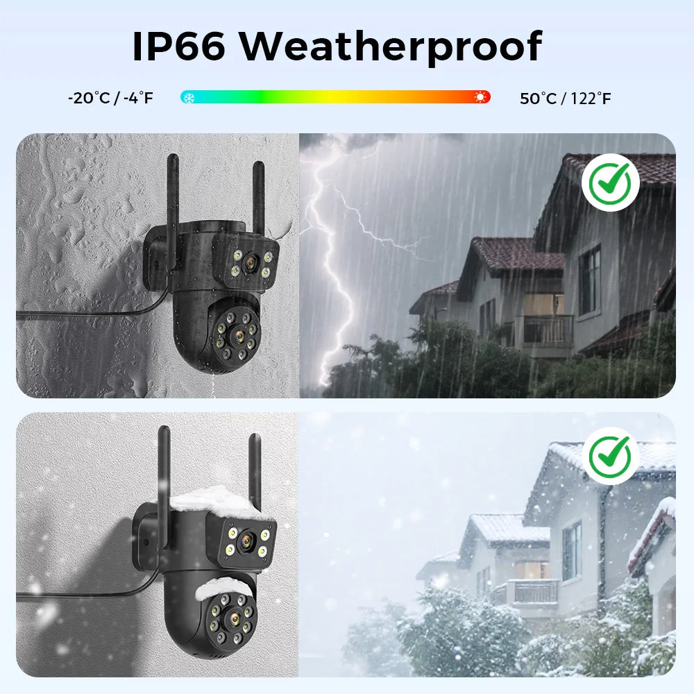 8MP 4K Wifi IP Camera Dual Lens Dual Screens Outdoor Surveillance Camera Black Human Detection Night Vision ICSEE Security CAM