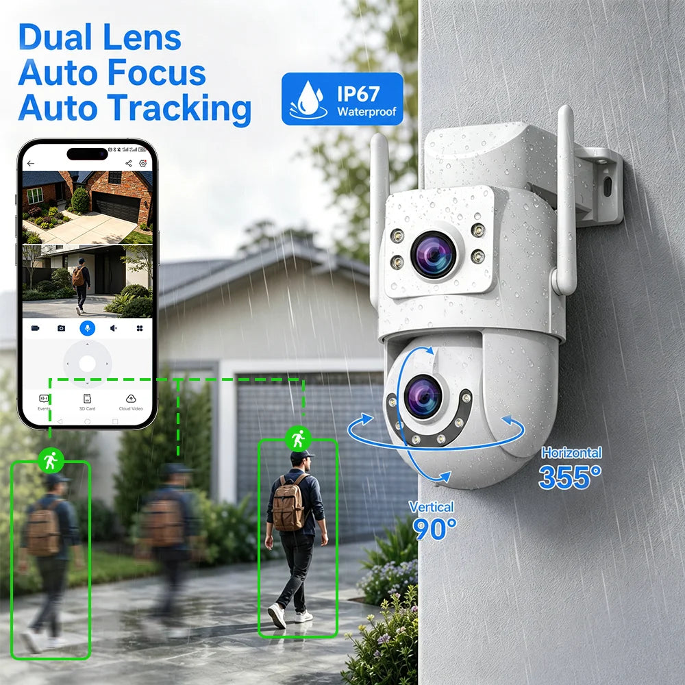 Jooan 4K 8MP HD Wifi Κάμερα PTZ Εξωτερικού Χώρου 5G Wifi Διπλός Φακός Κάμερες Ασφαλείας IP 5X Zoom AI Παρακολούθηση ONVIF Κάμερα Παρακολούθησης CCTV