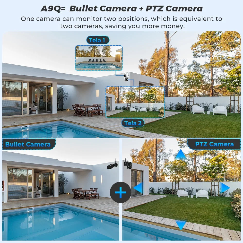 BESDER 4K 8MP Κάμερα Wifi PTZ Εξωτερικού Χώρου Διπλές Οθόνες Ανίχνευση Ανθρώπου Διπλοί Φακοί 4MP Κάμερα Ασφαλείας IP Ήχος Εφαρμογή iCSee