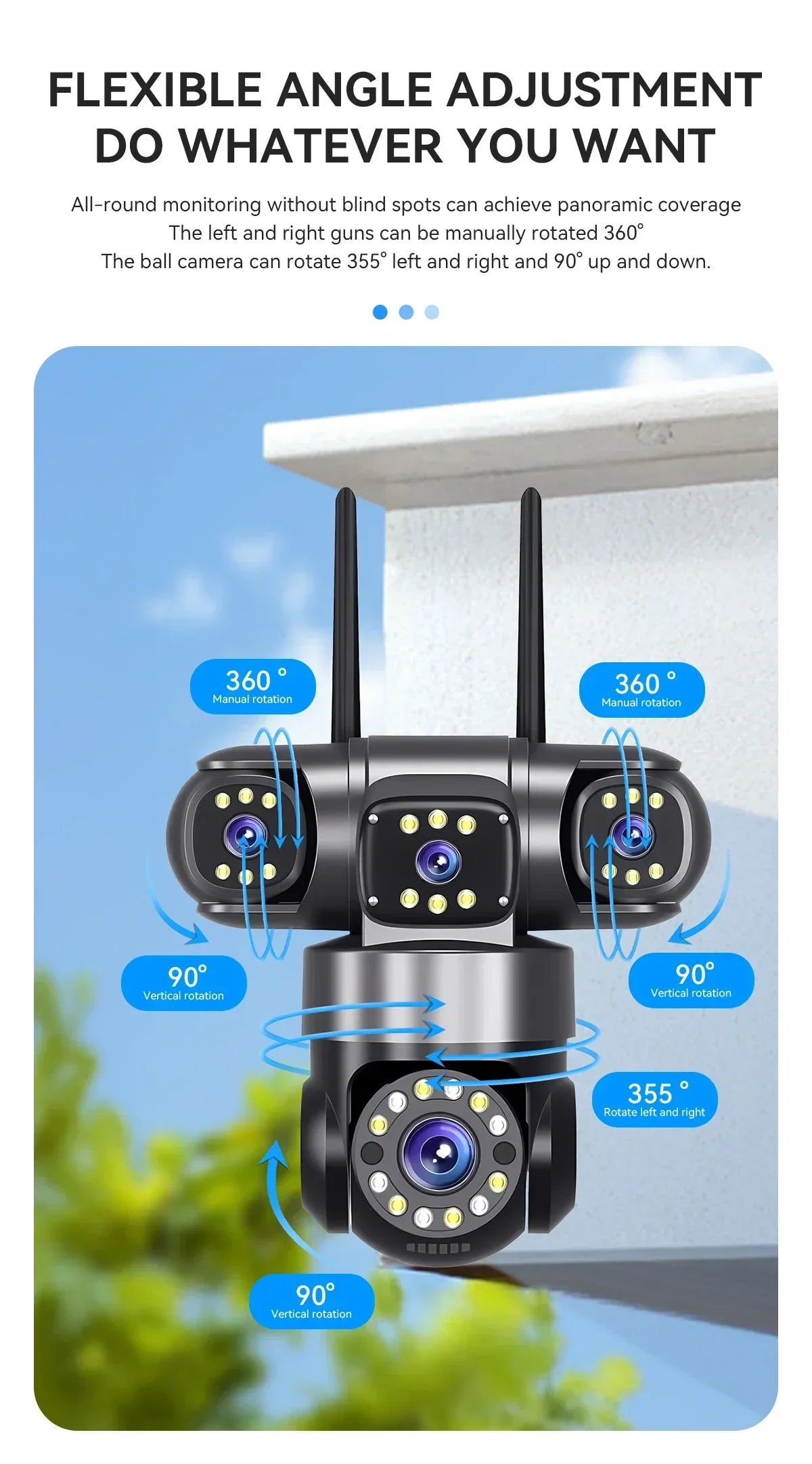 10K 20MP Home Security Outdoor WiFi Camera 4 Lens 4 Screen 360° 16X Zoom CCTV Wireless Surveillance PTZ Cam Security Protection