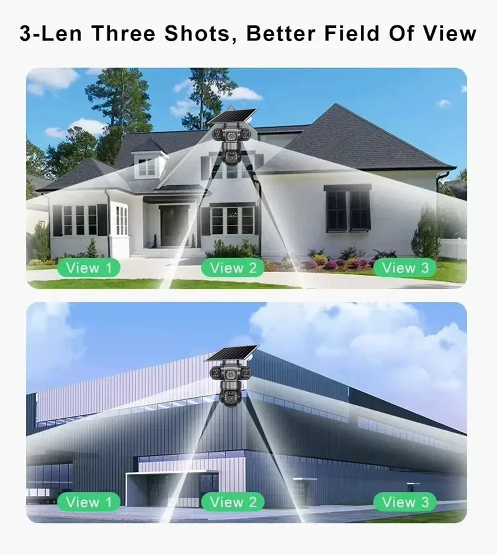 Wifi Solar Camera Outdoor 3 Lens Three Screens Solar IP Webcam PIR Human Detect CCTV Security Video Battery PTZ IP Camera