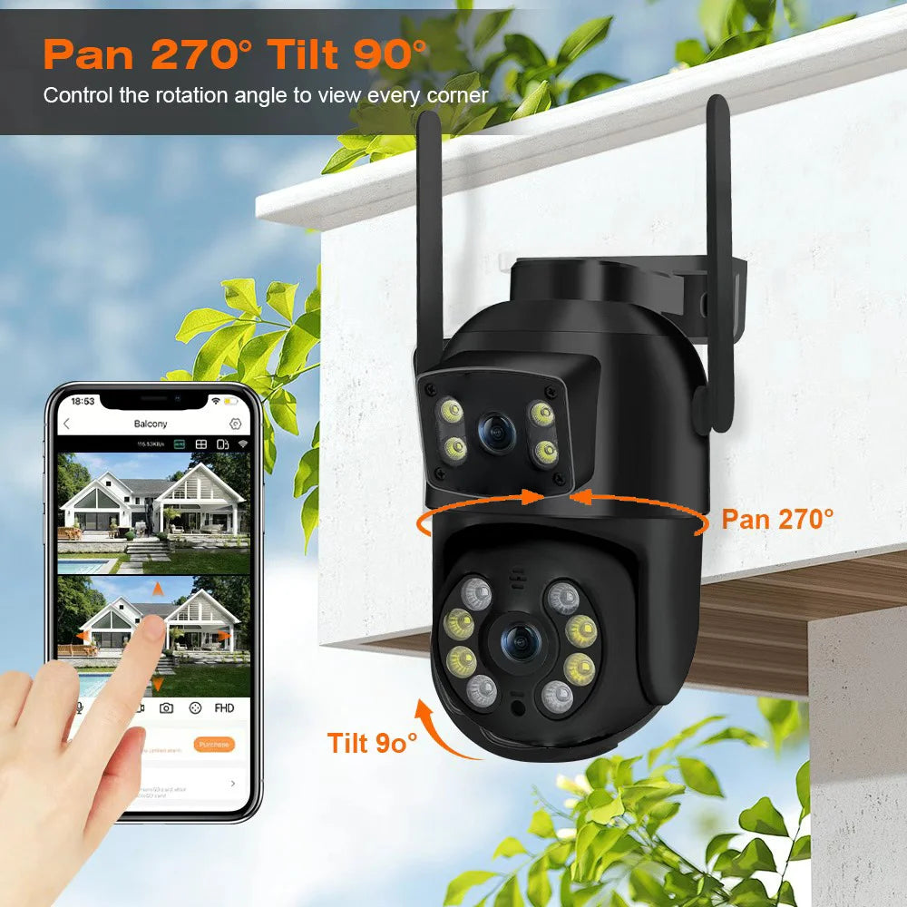 8MP 4K Κάμερα PTZ Wifi με Διπλό Φακό, Διπλές Οθόνες, Ανίχνευση Ανθρώπου με AI, Ασύρματη Εξωτερική Κάμερα Ασφαλείας CCTV IP