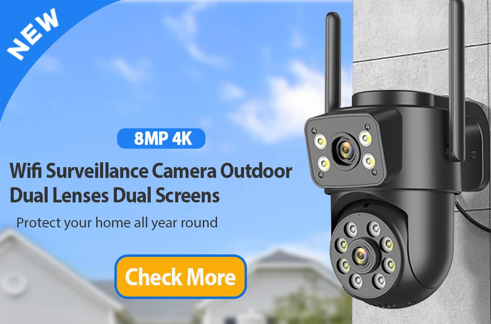 8MP 4K HD Solar WiFi Camera Outdoor Built-in Battery Dual Lens 2K Security Camera Solar Panel Wireless Video Surveillance iCSee