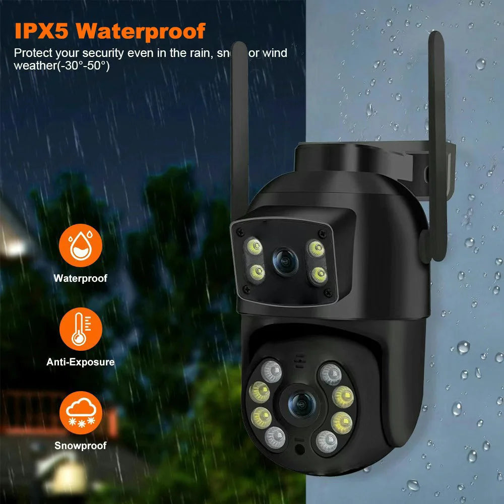 8MP 4K Κάμερα PTZ Wifi με Διπλό Φακό, Διπλές Οθόνες, Ανίχνευση Ανθρώπου με AI, Ασύρματη Εξωτερική Κάμερα Ασφαλείας CCTV IP