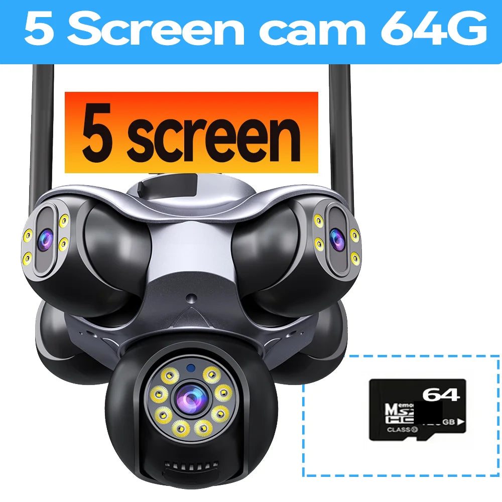 25MP Five Screen WiFi Camera Five Lens CCTV IP Cam 10K 20MP Security IP Camera Video Surveillance 720° PTZ Home Security Cam