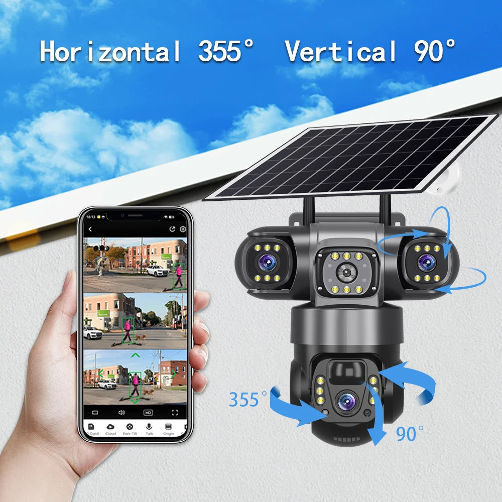 Wifi Solar Camera Outdoor 3 Lens Three Screens Solar IP Webcam PIR Human Detect CCTV Security Video Battery PTZ IP Camera