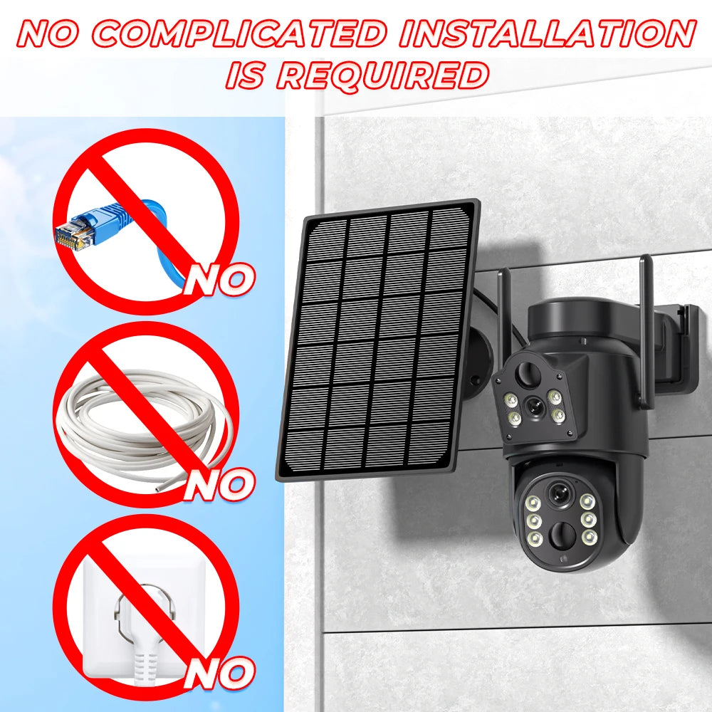 8MP 4K HD Solar WiFi Camera Outdoor Built-in Battery Dual Lens 2K Security Camera Solar Panel Wireless Video Surveillance iCSee